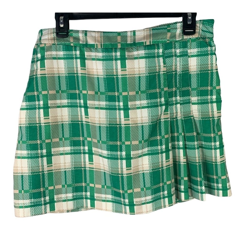 Izod Golf Womens Skort Shorts Size 4 Green Plaid Pleats Casual